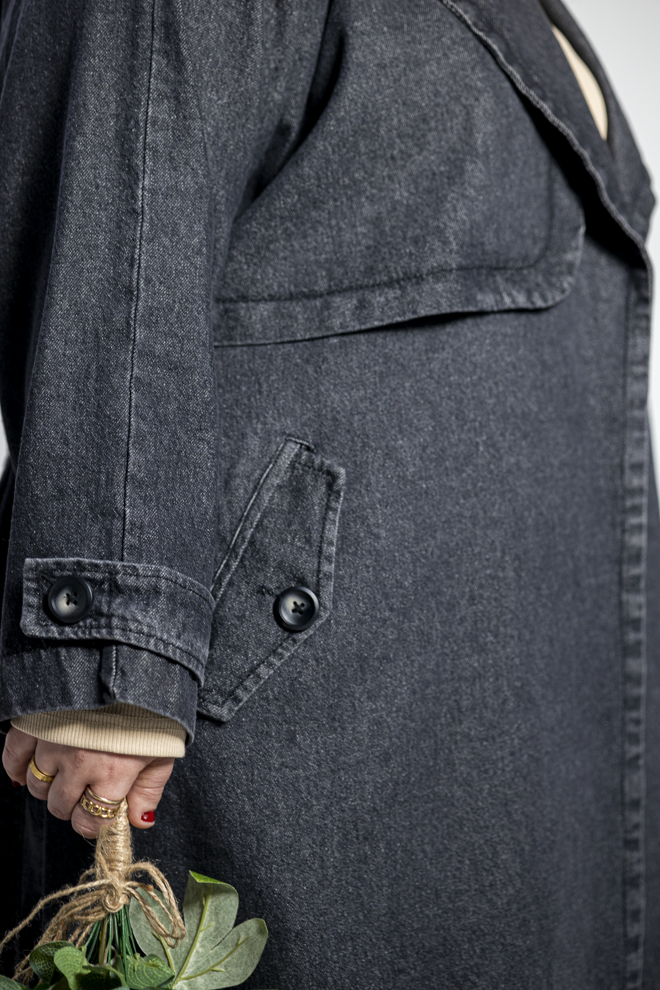 BLACK DENIM TRENCH COAT