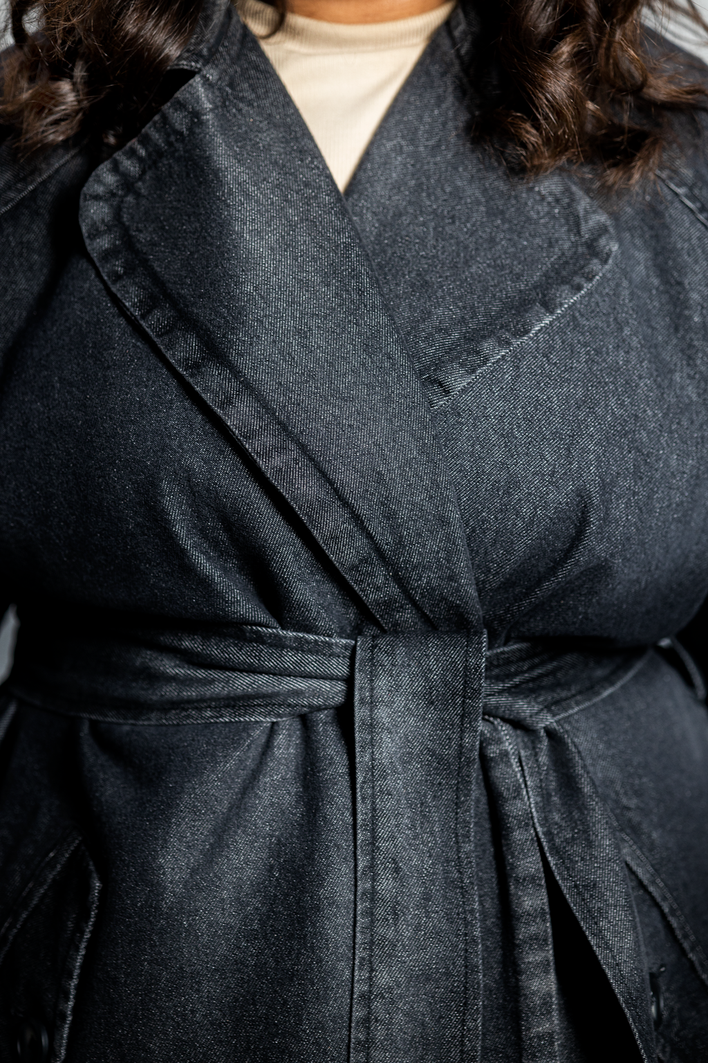 BLACK DENIM TRENCH COAT
