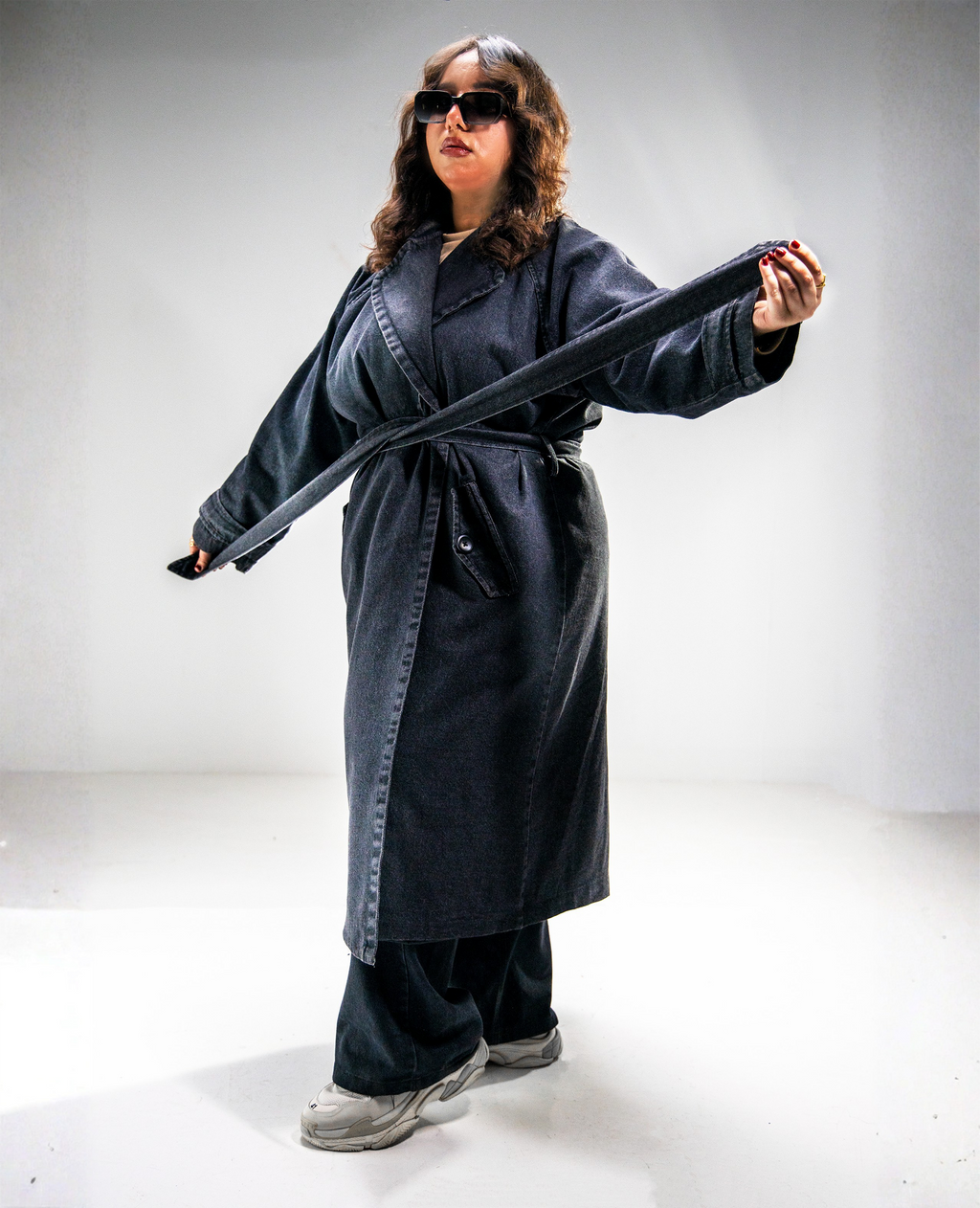 BLACK DENIM TRENCH COAT