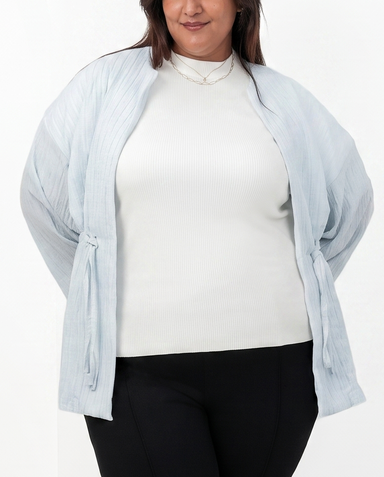 STRIPED TEXTURED TIE-FRONT BLOUSE